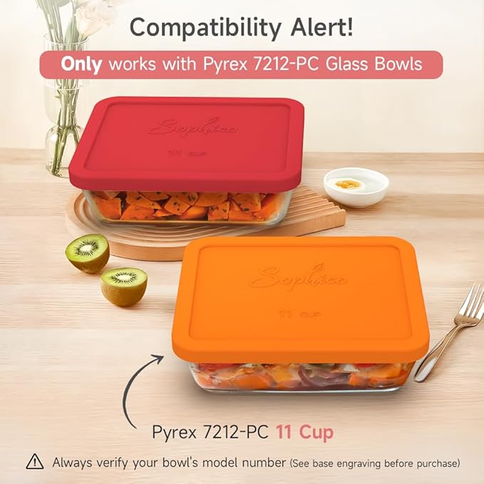 Sophico 11 Cup Rectangle Silicone Storage Cover Lids Replacement for Pyrex 7212-PC Glass Bowls, Container not Included (RED-2PACK)