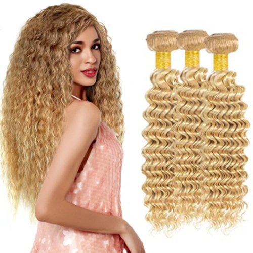 Giginger Bundles Human Hair P27/613 Blonde Deep Wave Human Hair Bundles 16 18 20 Inch Highlight Honey Blonde Unprocessed Quick Weave Soft Sewn In Hair Extensions for Black Women