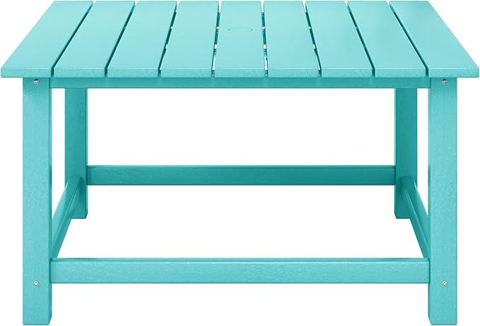 Costaelm Patio Conversation Set, 5 Piece Balcony Furniture, Small Patio Firepit Furniture Outdoor Adirondack Square Coffee Table and Chair for Backyard Lawn Porch Pool Garden, Turquoise