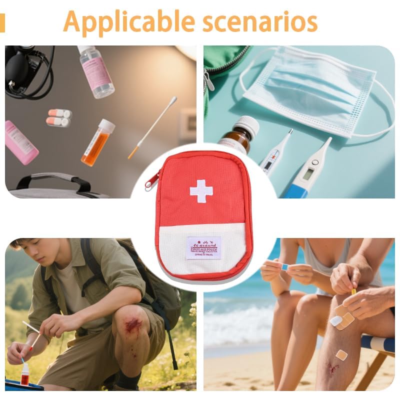First Aid Bag Medical Case Empty Small Storage Case Portable Travel Medicine Organiser Bag for Women Men Red Mini Medical ...