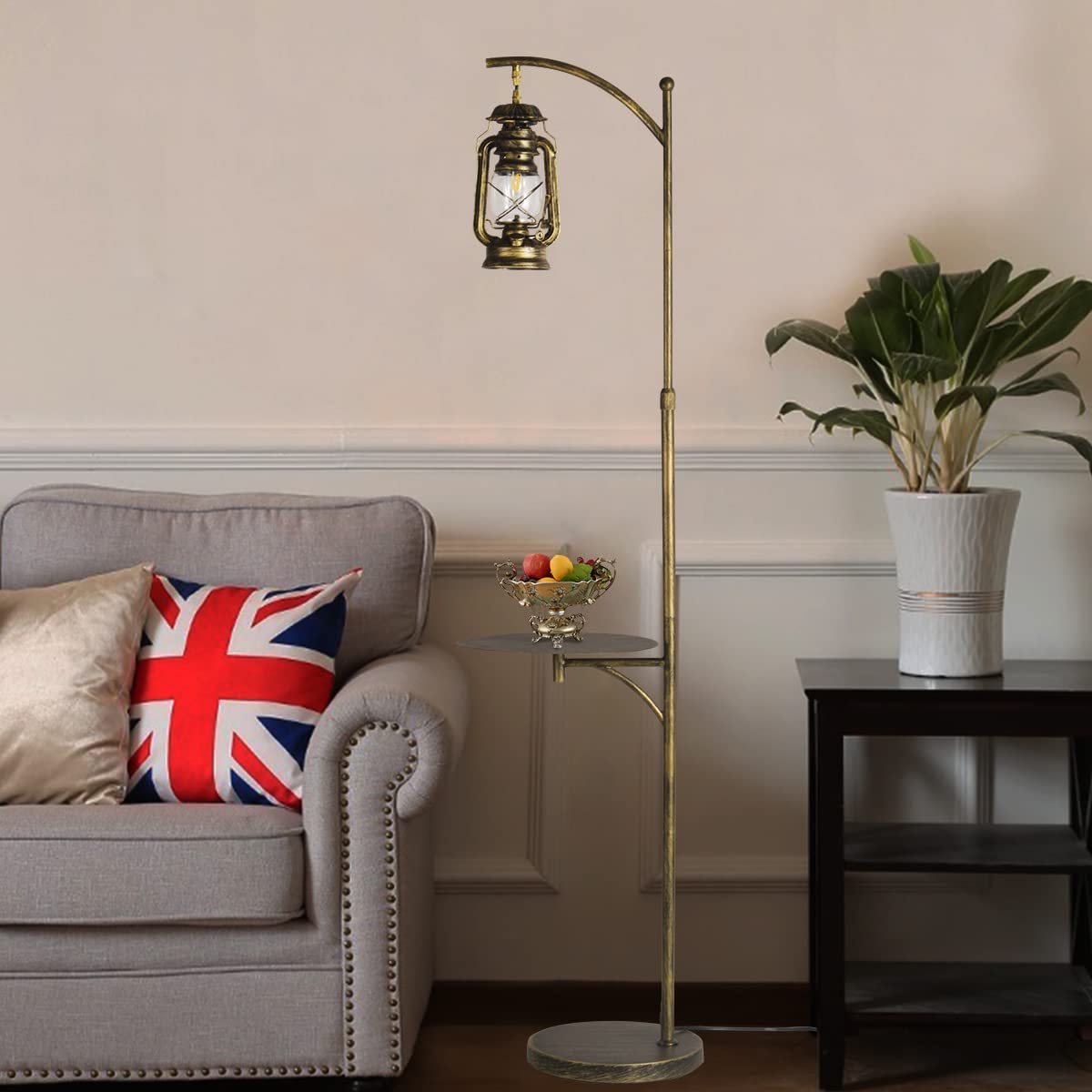 beaysyty Farmhouse Adjustable Floor Lamps with Tray Lantern Tall Standing lamp for Bedroom Home Decor for Office Cafe Den Living Room Bedroom, On/Off Foot Switch and Brushed Rustic (Bronze)