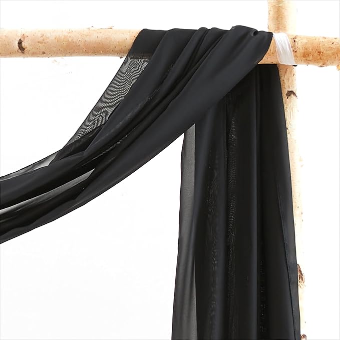 Wedding Arch Draping Fabric, 2 Panels 18FT Black Sheer Backdrop Curtain Chiffon Fabric Drapery Voile Scarf Draping Panels for Wedding Archway Ceremony Curtain Valance Party Decoration