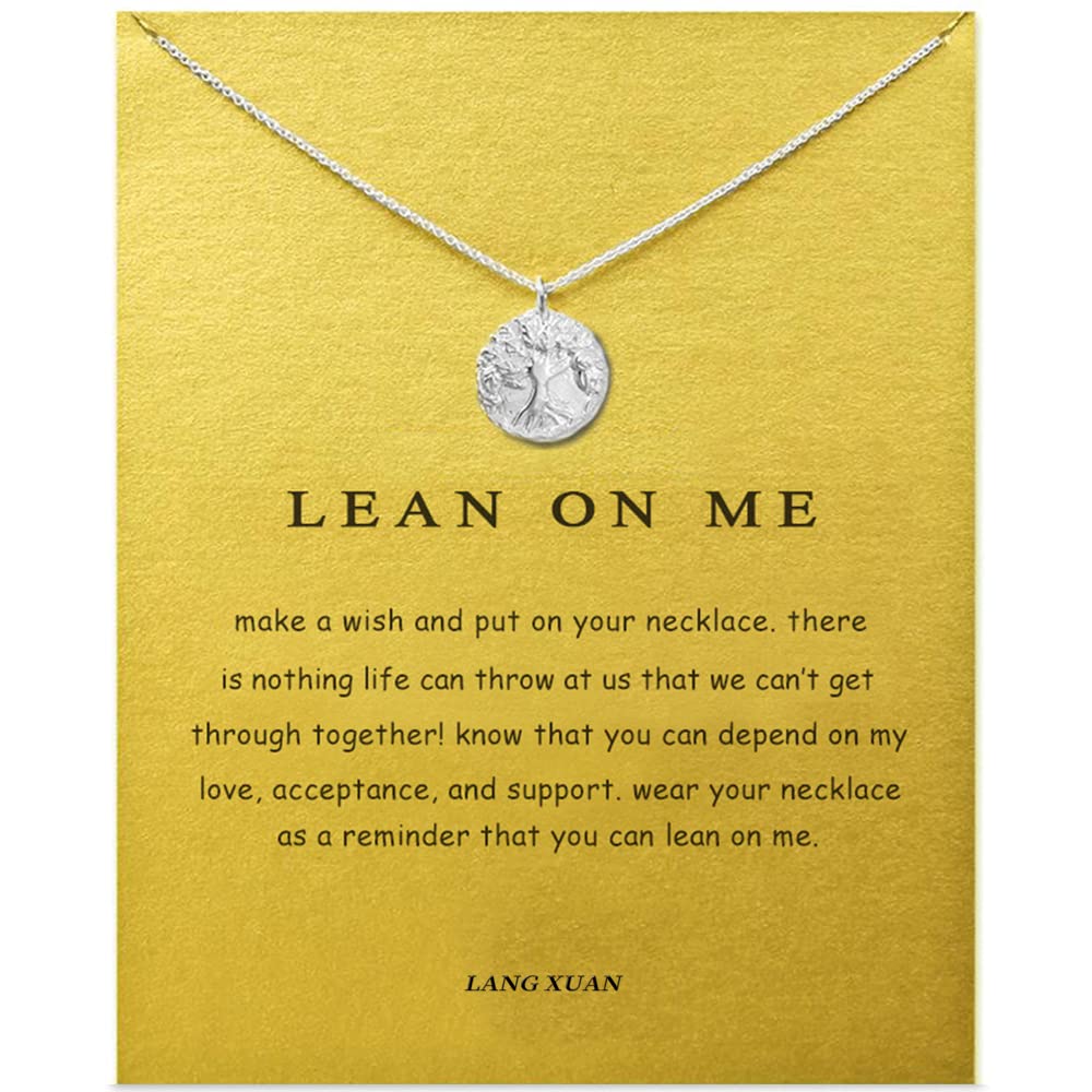 LANG XUAN Friendship Tree of Life Pendant Necklace Good Luck Compass Pendant Chain Necklace with Message Card Gift Card for Wome