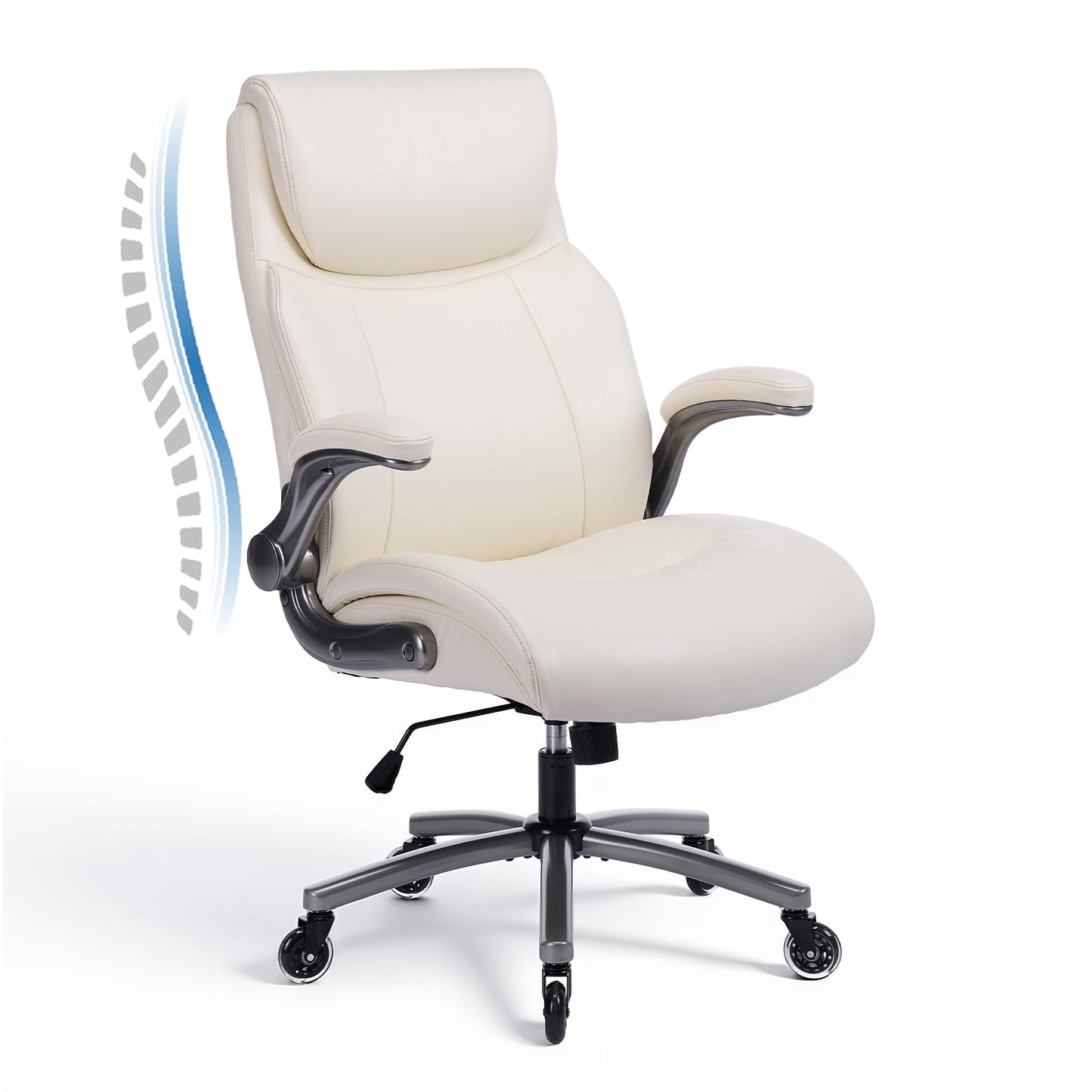 MALOL Ergonomic High-Back PU Leather Executive Office Chairs, Heavy Duty Home Computer Chair with Lumbar Support and Flip-Up Arms, 300lbs, Beige
