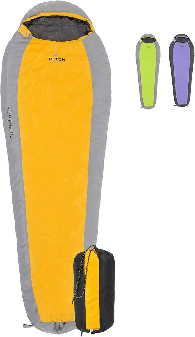 Teton 20F and 5F Degree Sleeping Bag; Lightweight, Warm Weather Mummy Sleeping Bags for Adults and Kids, Camping, Backpack...
