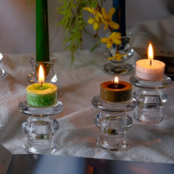 Clear Glass Candlestick Holders, Set of 4 Taper Candle Holders for Wedding, Decoration and Dinning