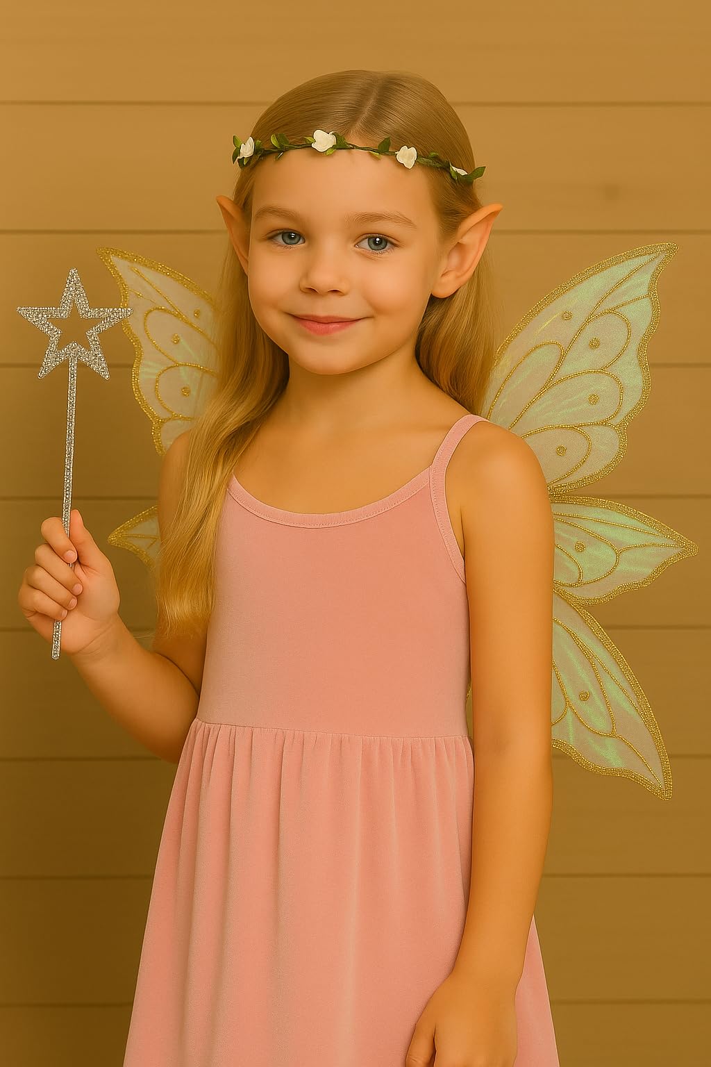 caretoto Gold Fairy Wings for Adults Dress Up Sparkling Sheer Butterfly Halloween Costume Angel Wings for Women Girls1