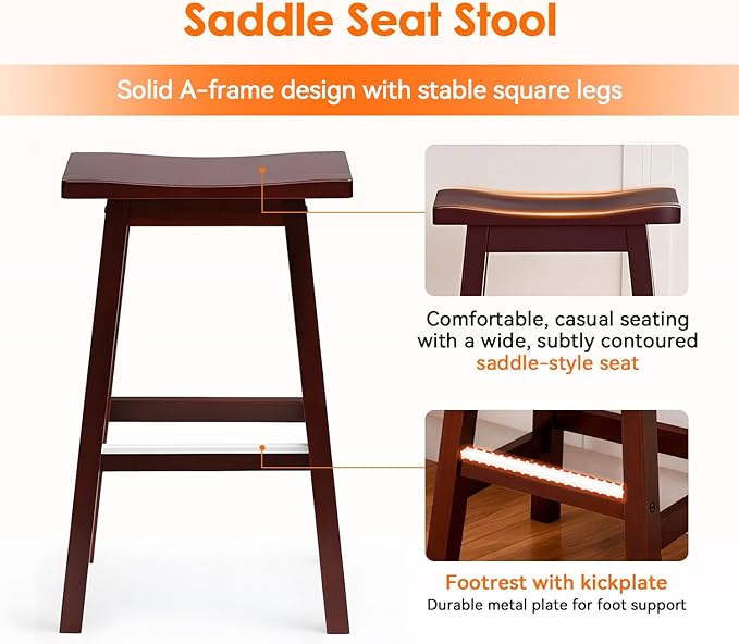 PayLessHere Bar Stools Set of 2, Saddle Stools 30 Inch Heigh, Bar Chairs Seat with Footrests and Industrial, Kitchen Counter Stools for Restaurant, Bistro Bar and Home Dining