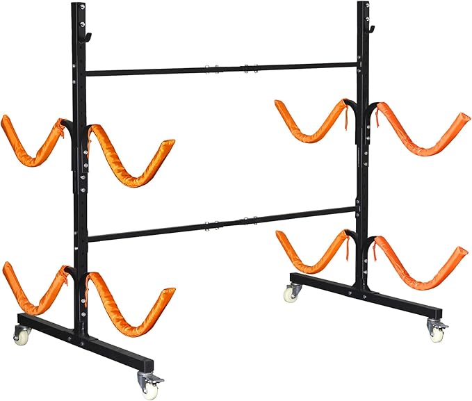 Neorexon Freestanding Kayak Storage Rack 2 Kayaks/4 Kayaks, Kayak Racks for Outdoor Storage with Movable Wheels, Kayak Sta...