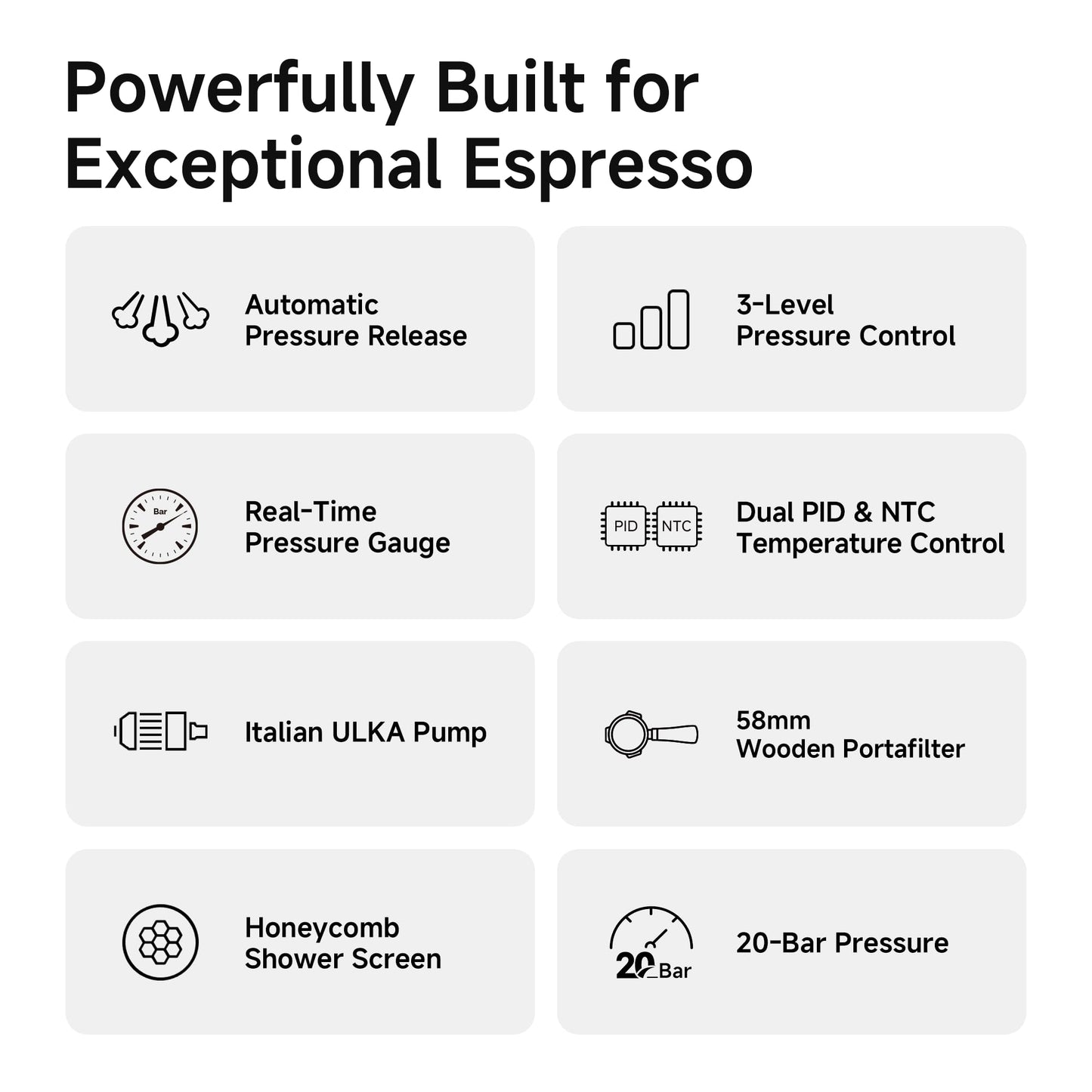 HIBREW H10Plus - Programmable Espresso Machine - 58mm Portafilter in Stainless Steel - Temperature & Cup Volume Adjustable at will - With Intelligent Display Screen & Pressure Gauge.