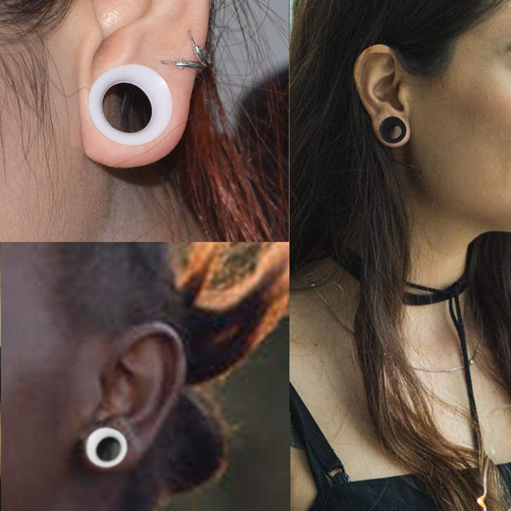 Stuppendux 3 Pairs Black White Transparent Soft Silicone Flexible Ear Skin Tunnels Plugs Expanders Gauges Hollow Body Piercing 9