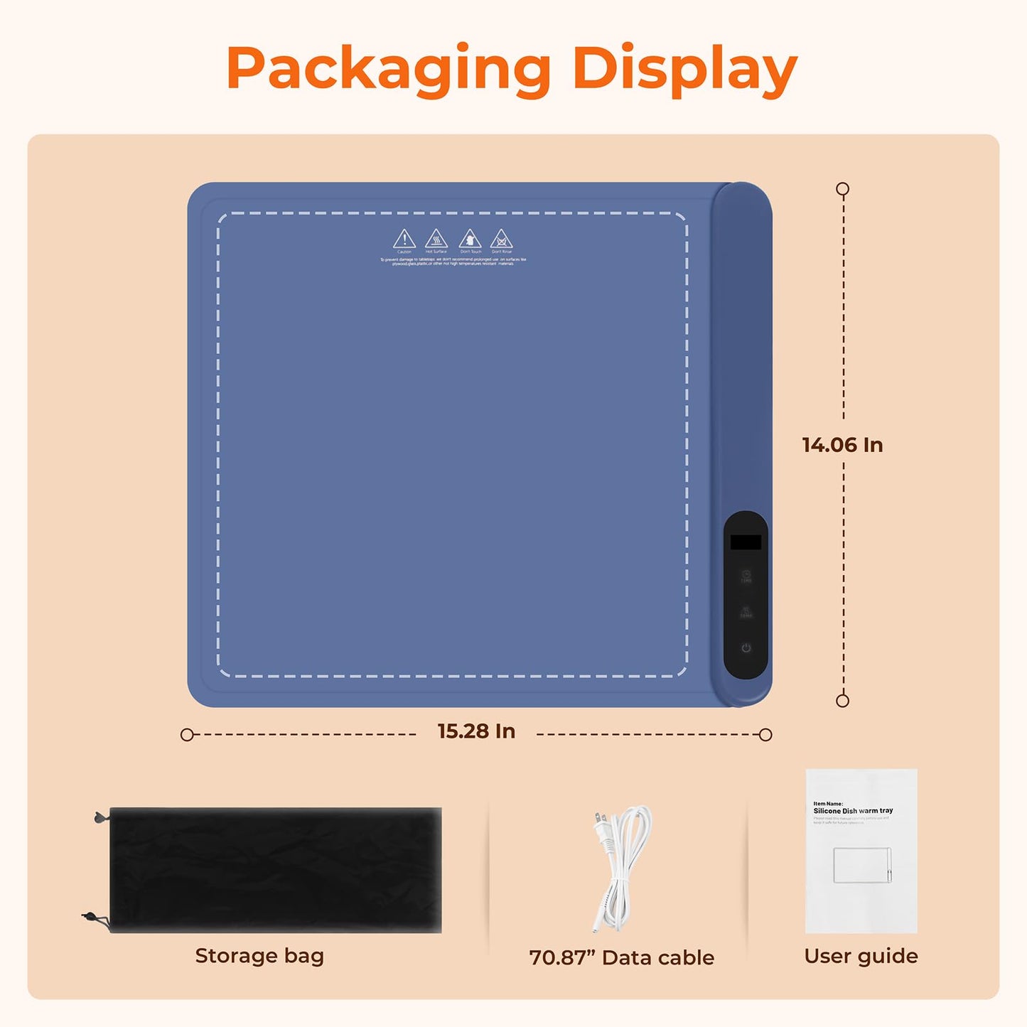 Compact Warming mat for Food, Touchscreen with 6-Temp & Timer Control, Foldable Food Warmer Mat for Coffee Tables, Breakfast Bars & Small Gatherings | Ideal Kitchen Gift (Graphene Heating, Blue)