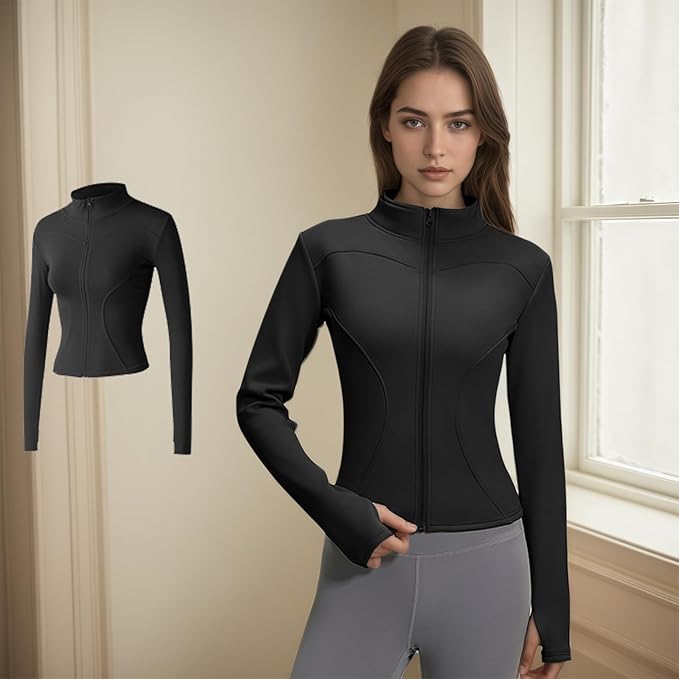 Women's Zip-Up Yoga Jacket Mock Neck Slim Fit Athletic Top for Workout and Casual Wear