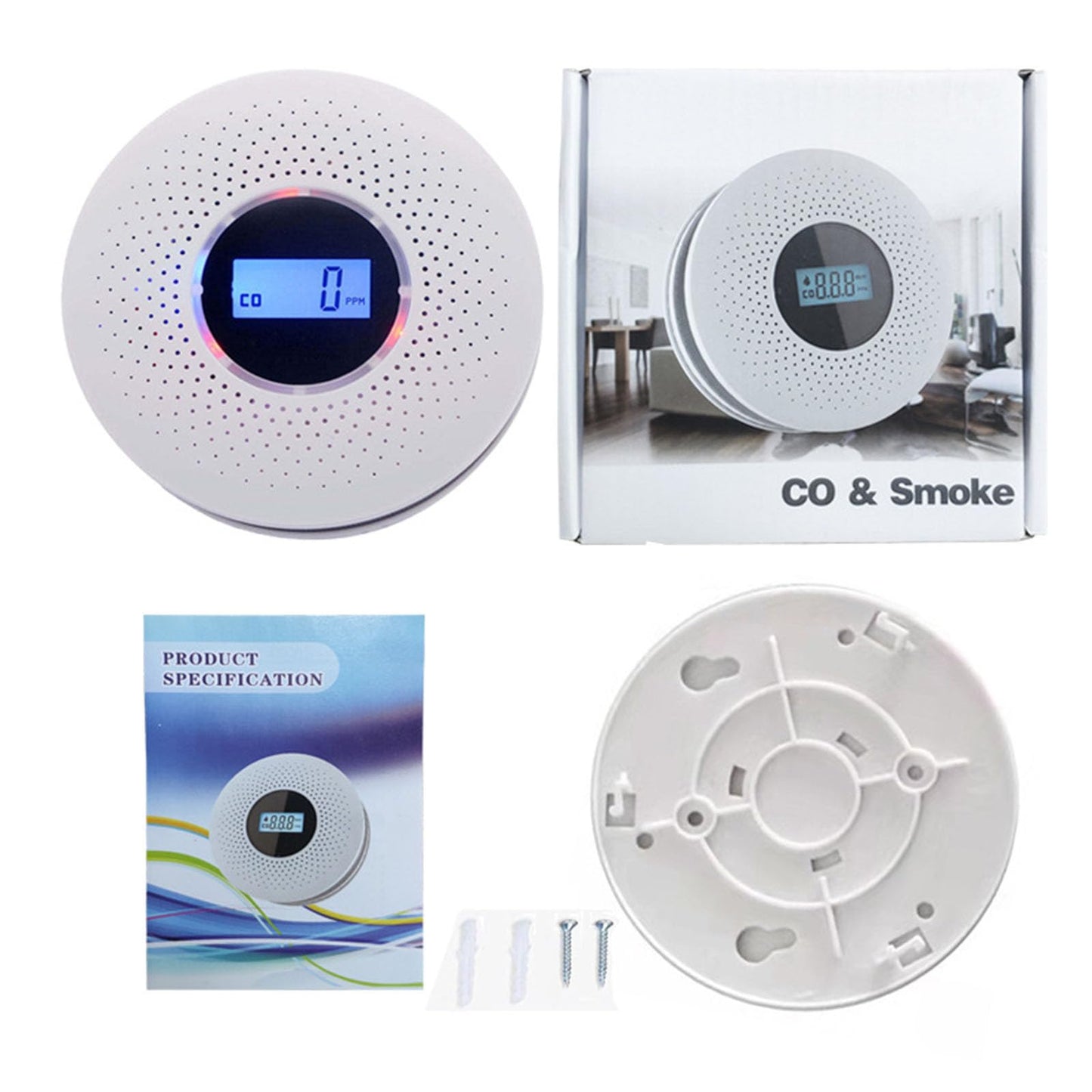 Exhaust Alarm with Visual LCD Display Double Transducer Detection Structure Loud 85dB for Indoor Observing Battery Propelled Exhaust Together