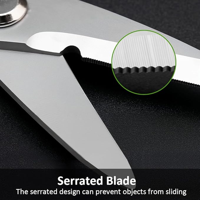 8" Scissors All Purpose, Ultra Sharp Stainless Steel Shears, Heavy Duty Straight Metal Cutter Serrated Edge for Cutting Cardboard, Thin Iron, Wire, Pruning, Gardening (8-In Straight Blades)