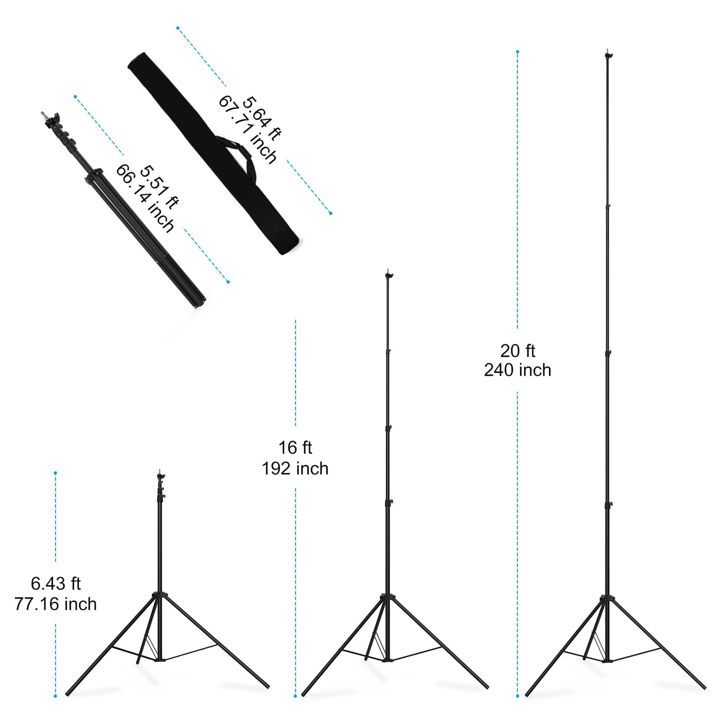 20FT Heavy Duty Aluminum Tripod Stand, 1/4" & 3/8" Screw Adapter, Tall Camera & Light Stand for Sports Camera, Outdoor Video Shooting & Photography