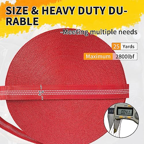 WEBSUKA Double-Sided Reflection Polyester Webbing Strap 5+Colors 1"– 25Yards Heavy Duty Webbing Roll, Flat Webbing for Nig...