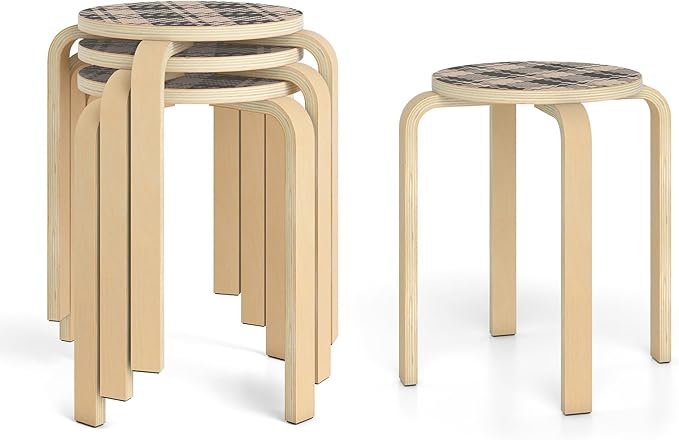 Giantex Stackable Stools Set of 4, 18" Round Stacking Backless Nesting Stools, School Chairs, Flexible Seating for Classroom Elementary, Students, Adults, Kitchen, Dining Room (Natural & Black)