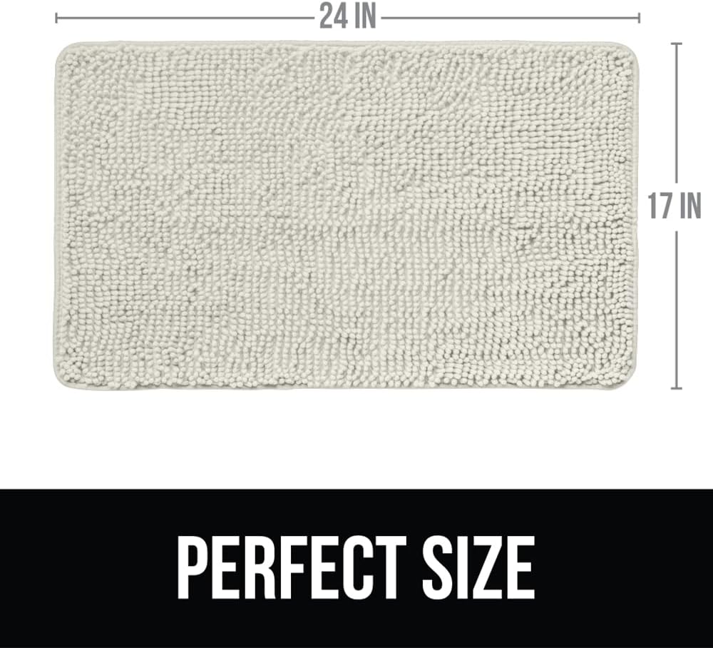 KANGAROO Bathroom Rugs, Chenille Soft Absorbent Bath Rug, Shaggy Shower Mat, Quick Dry Machine Wash Bathmat, Plush Carpet Mats for Tub, Bathtub and Room Home Decor Accessories, 24x17, Cream