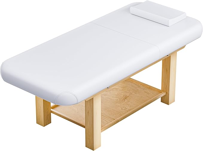 Massage Table 28IN Wide with Hight Adjustable Backrest for Treatment, White PU Leather Professional Spa Bed Load1500 LBS, Spa Table with Storage for Footmassage Facial CareSpa Tattoo