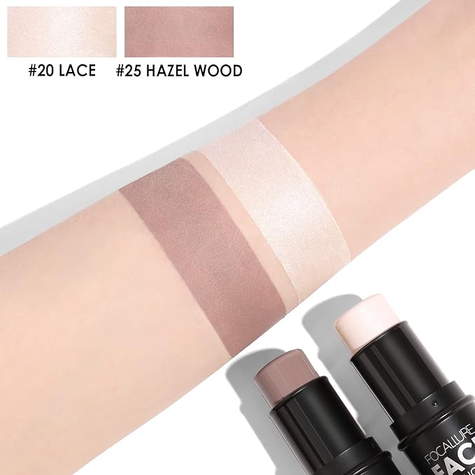 FOCALLURE 2 Pcs Mineral Cream Contour Stick,Moisturize Highlighter and Bronzer Pen,Non Stick Face Brightens & Shades Pencil,Long Lasting & Smooth Gliding Face Illuminator Makeup,Fair-light