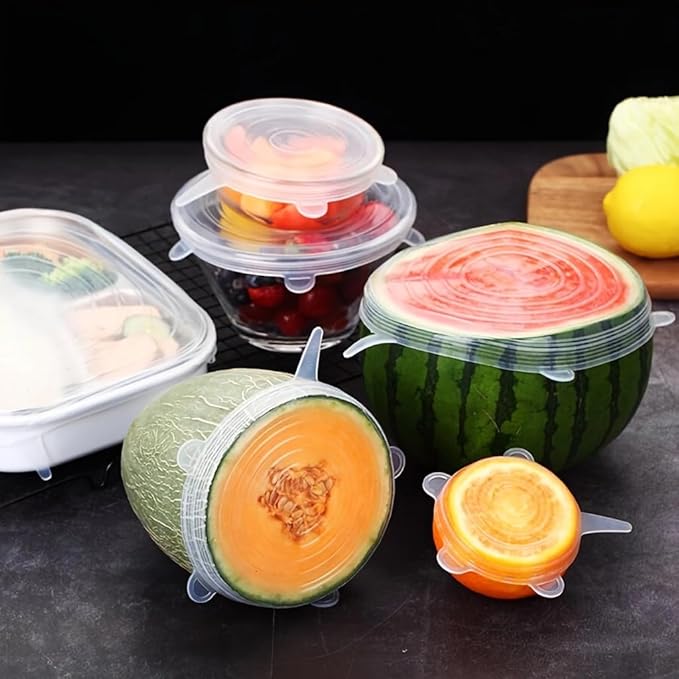 Silicone Stretch Lids Set, 6 Sizes, Reusable Food Storage Covers for Bowls, Fruits and Containers (transparency, 12PCS)
