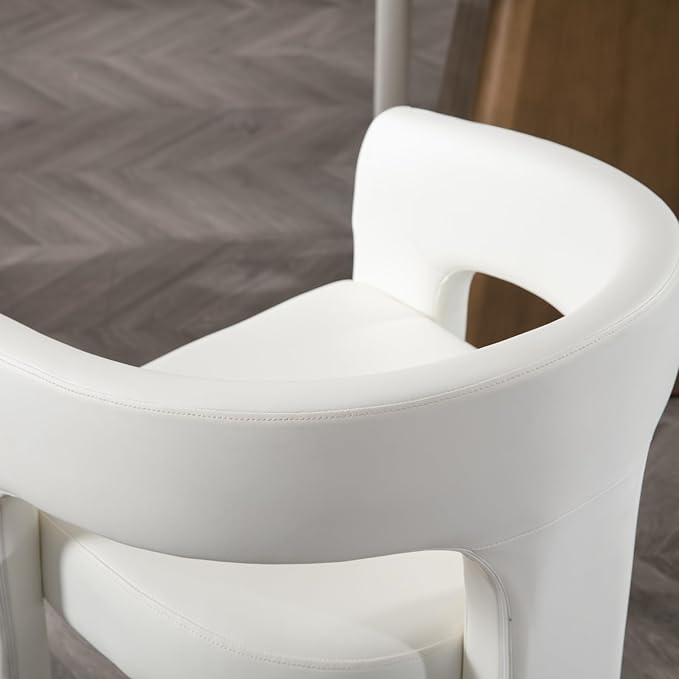 DAYALANE Modern Barrel Dining Chairs Set of 4, Upholstered Leatherette Dining Room & Kitchen Chair with Curved Back, Comfy Accent Side Reading Armchair for Living Room Bedroom Kitchen Office, White