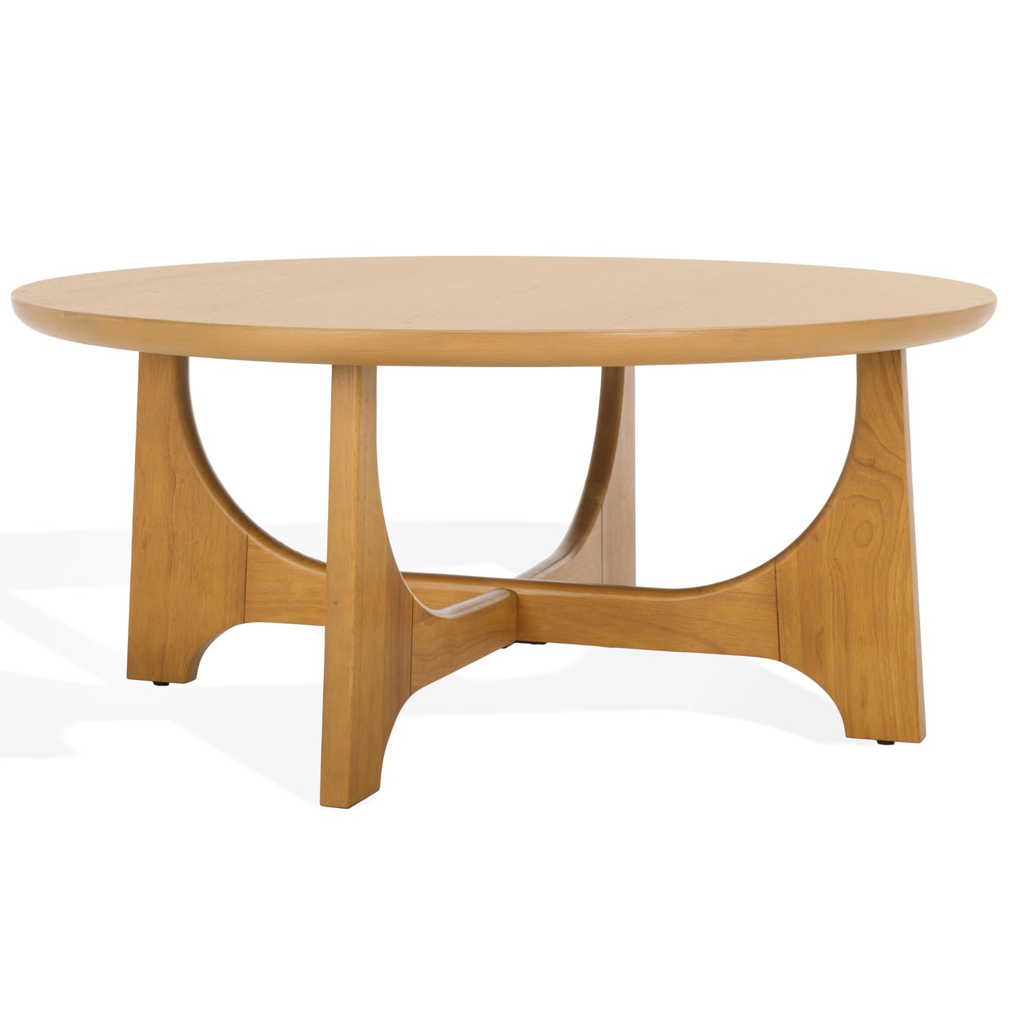 SAFAVIEH Couture Collection – Sasha Contemporary Natural Oak Veneer Round Coffee Table, Sculptural Modern Living Room Table (SFV2128D)