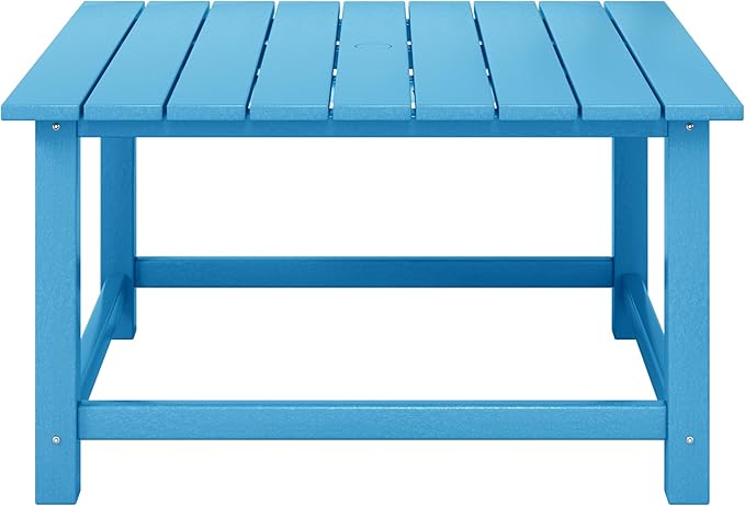 Costaelm Patio Conversation Set, 5 Piece Balcony Furniture, Small Patio Firepit Furniture Outdoor Adirondack Square Coffee Table and Chair for Backyard Lawn Porch Pool Garden, Pacific Blue