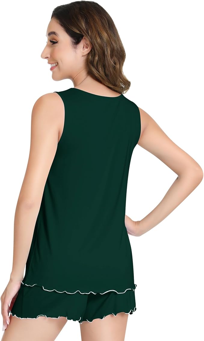 NACHILA Pajamas for Women-Viscose from Bamboo, Ribbed Racerback Tank Top Sexy Split Shorts Pajama Sets Cooling Sleep Cami Pjs