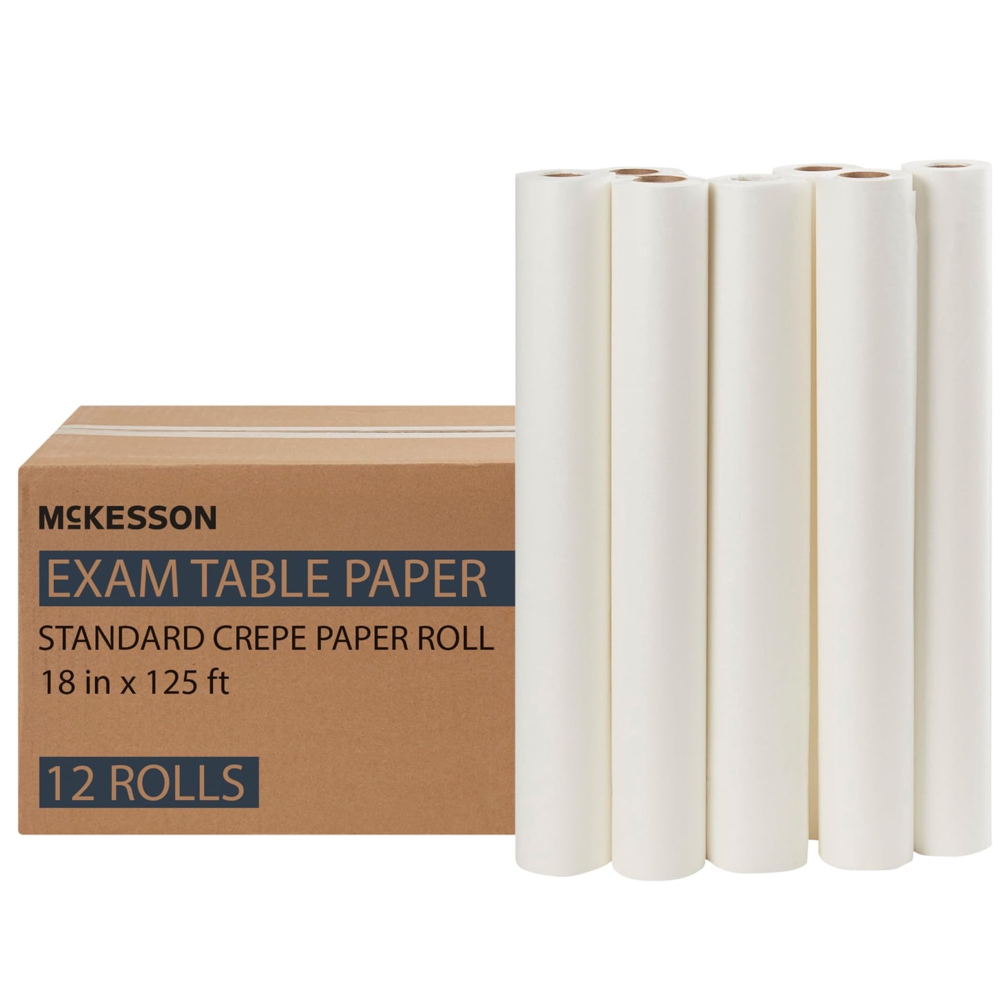 McKesson Medical Exam Table Paper Rolls [12 Rolls] – 18 in x 125 ft White Standard Crepe Disposable Bed Cover for Doctor, Spa, Diaper Changing, Waxing, Nursing, Chiropractor, Patternmaking, Tracing