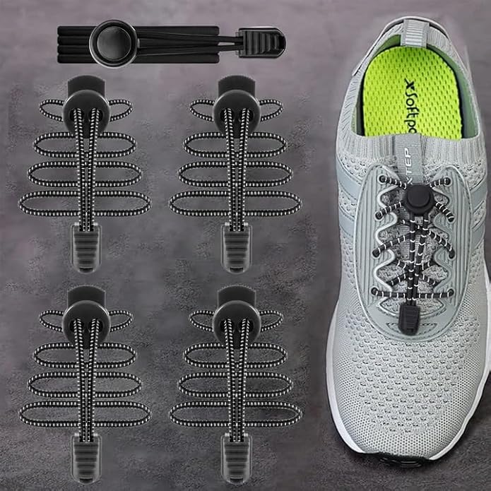 2 Pairs Auto-Lock Elastic Shoelaces, 47 Inches Hands-Free Laces for Running Shoes, Hiking Boots
