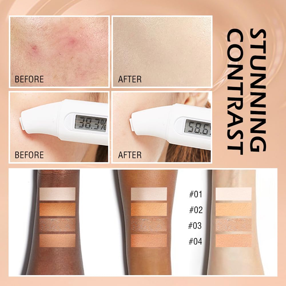 BB Cream Skin Tinted Foundation Makeup,Concealer Full Coverage Lightweight Matte Foundation with Brush,Evens Skin Tone,Oil Contr