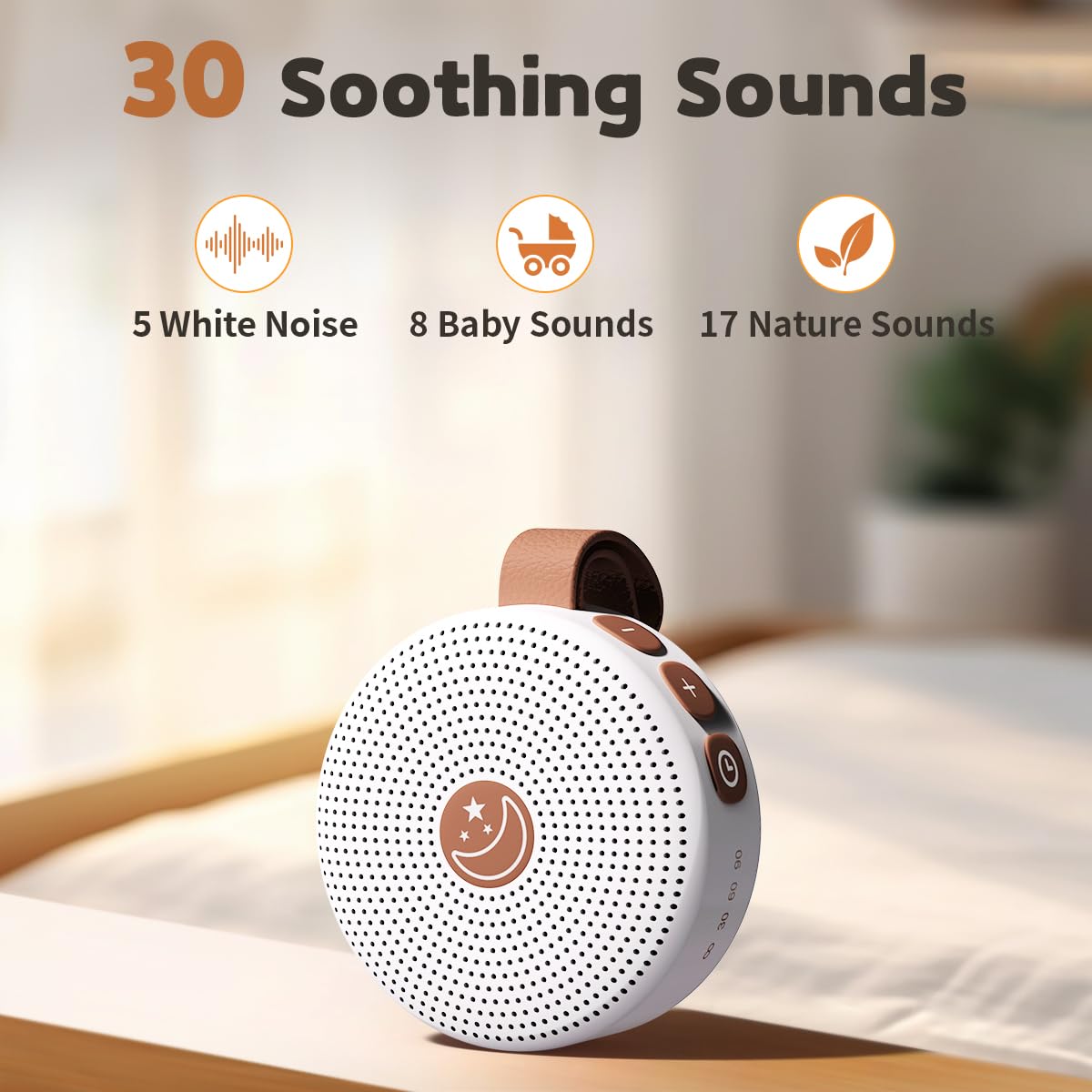 Battery Sound Machine Mini White Noise Machine Baby Shushing Portable Brown Noise Machine 30 Soothing Sounds for Kids Adults Dogs Auto-Off Timer 32 Volume Levels Sleep Machine for Home Office Privacy
