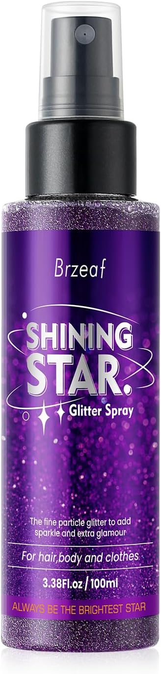 Brzeaf Waterproof Glitter Spray, Christmas Glitter Spray for Hair and Body, Long-Lasting & Quick-Drying, Shiny Glitter Hai...