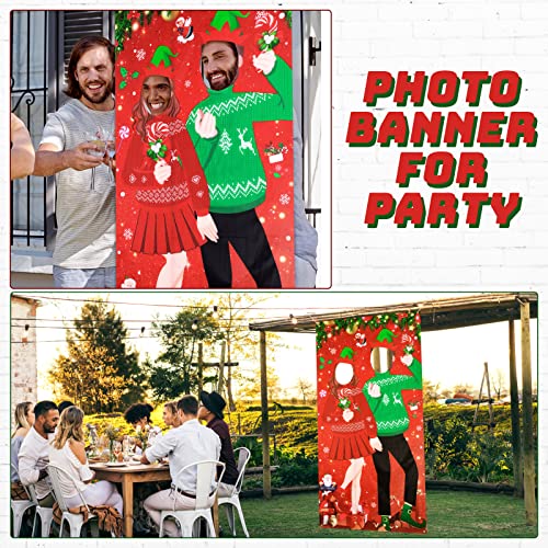 Christmas Photo Door Banner Christmas Ugly Sweater Photo Booth Party Decor Backdrop Props with Rope Ugly Sweater Candy Fun...
