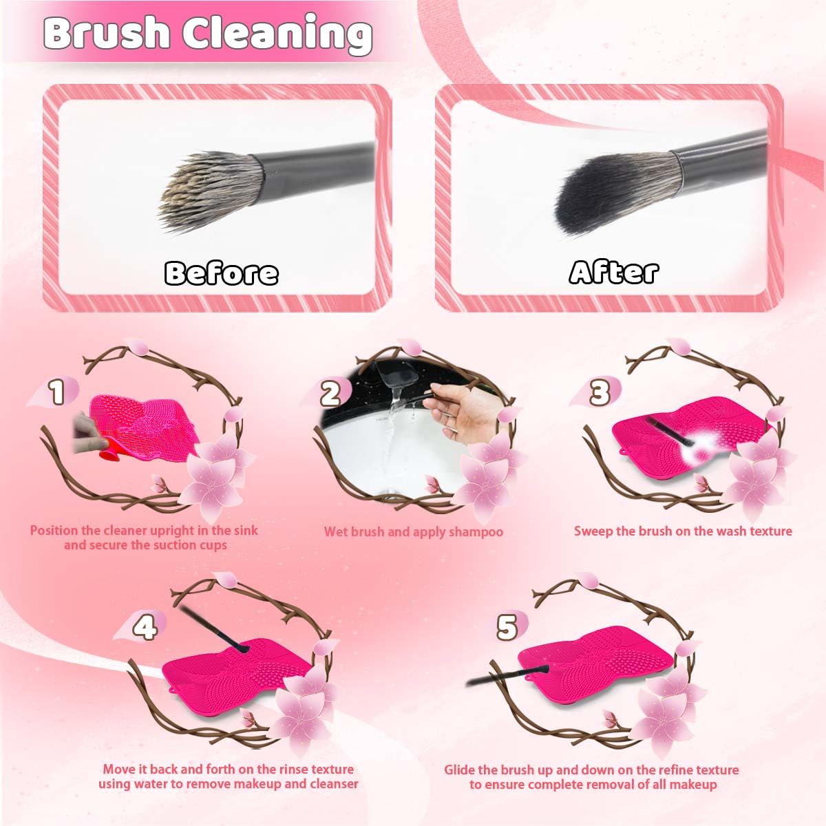 2 Pack Silicone Makeup Brush Cleaner Pad with Suction Cup, 8 Textures, Stable, YalsFTY Makeup Brush Cleaning Mat with Suction Cu