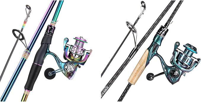 Sougayilang 2 Packs Spinning Reel Rod Combo, Two Pieces Colorful Poratble Light Weight Fishing Rod with Powerful Fishing G...