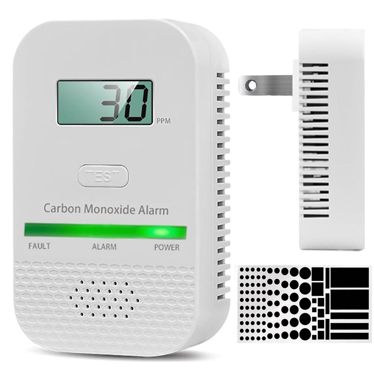 Carbon Monoxide Detectors Plug in Wall,CO Gas Monitor Alarm Detector,Portable Carbon Monoxide Alarm with Digital Display Sound & Light Warning for Home/Travel with 1-Pc Led Light Blocking Stickers