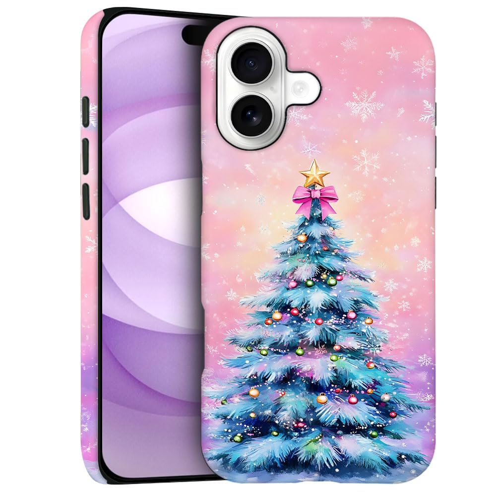 DJSOK Compatible with iPhone 17,Frosted PC Anti-Scratch Shockproof Case - Christmas Tree Pink