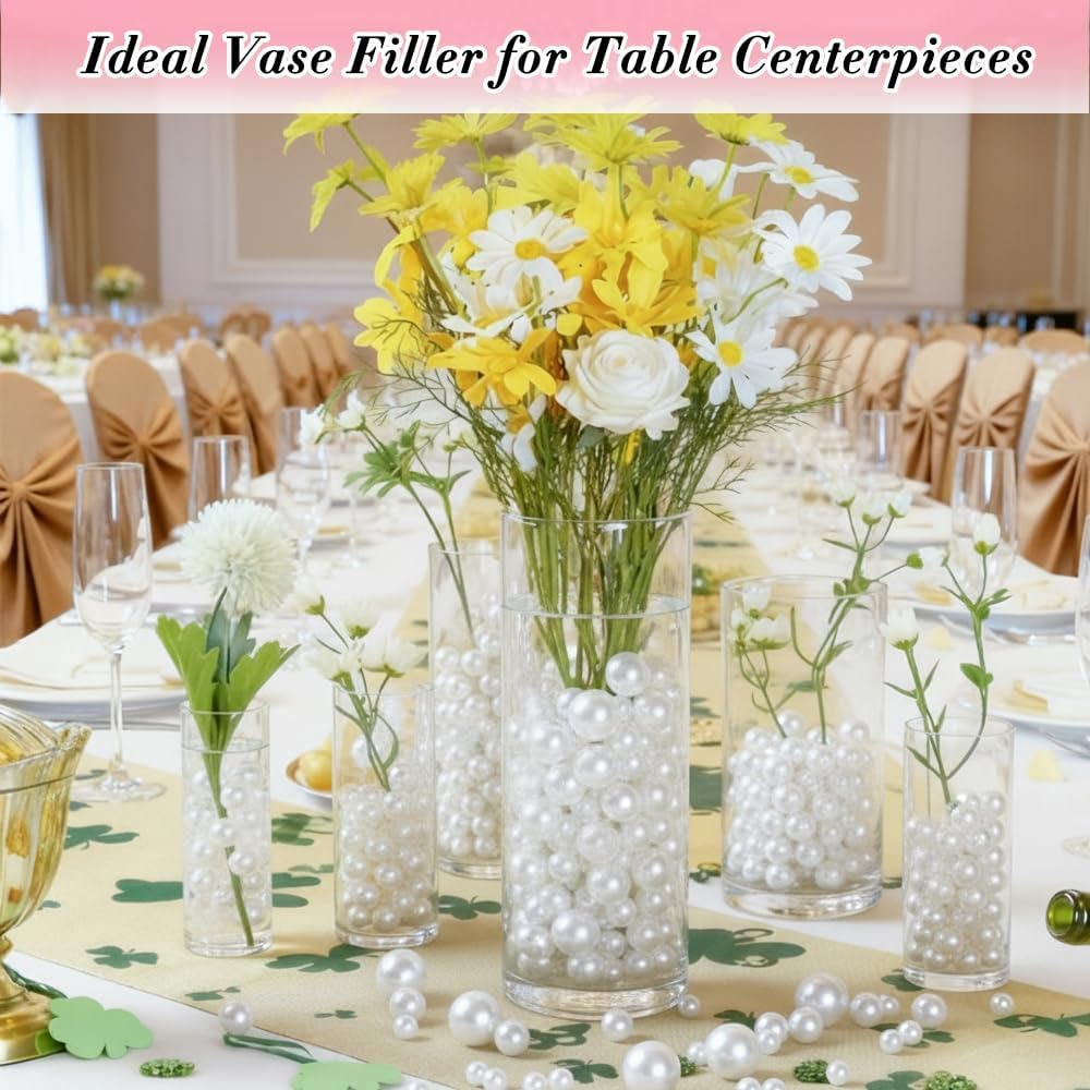 Pearl Beads No Hole Pearls for Crafting 180 Pcs Fake Pearls Bulk Faux Pearls for DIY Crafts Jewelry Making Vase Filler Floating Candle Wedding Birthday Party Home Decorations (Ivory, 8/10/14/20mm)