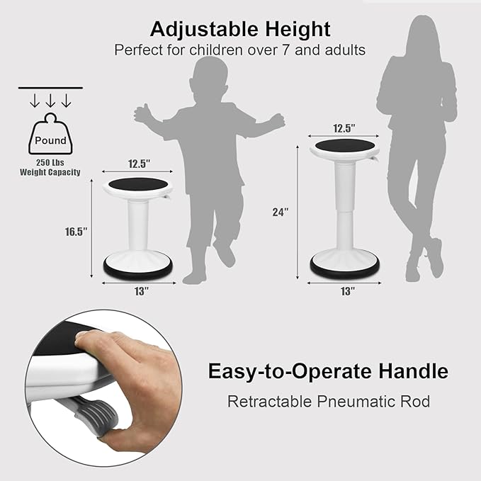 Giantex Wobble Stools for Classroom Seating, Wiggle Stool with Adjustable Height, 24" Active Learning Stool, Sitting Balance Chair for School, Office Stand Up, Flexible Seating Wobble Chair (White)