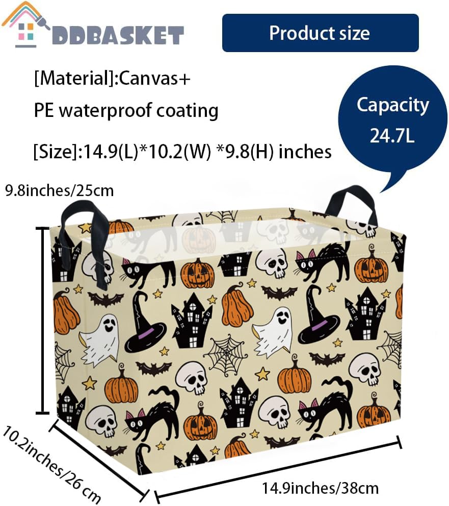 DDBASKET Halloween Basket Pumpkin Baskets Trick or Treat Basket Rectangular Toy Storage Bin for Halloweens Parties(Horror Halloween)