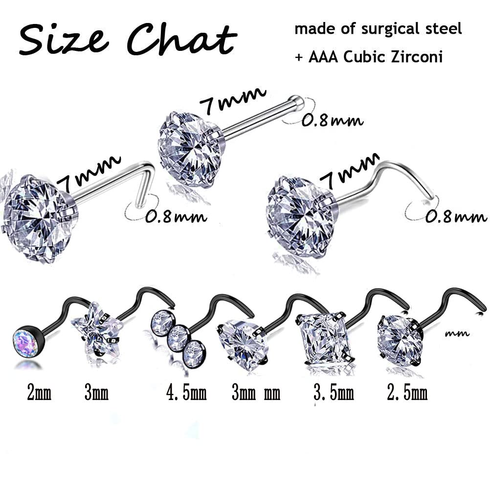 20G Black Surgical Steel Nose Studs L Shaped Nose Ring Hoop Nose Hoops for Women Men