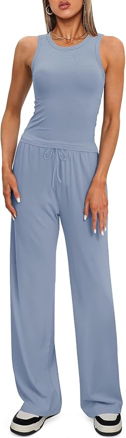 Darong Women's 2 Piece Outfits Lounge Sets Sleeveless Tank Tops Wide Leg Pants Sets Tracksuits Match Sets