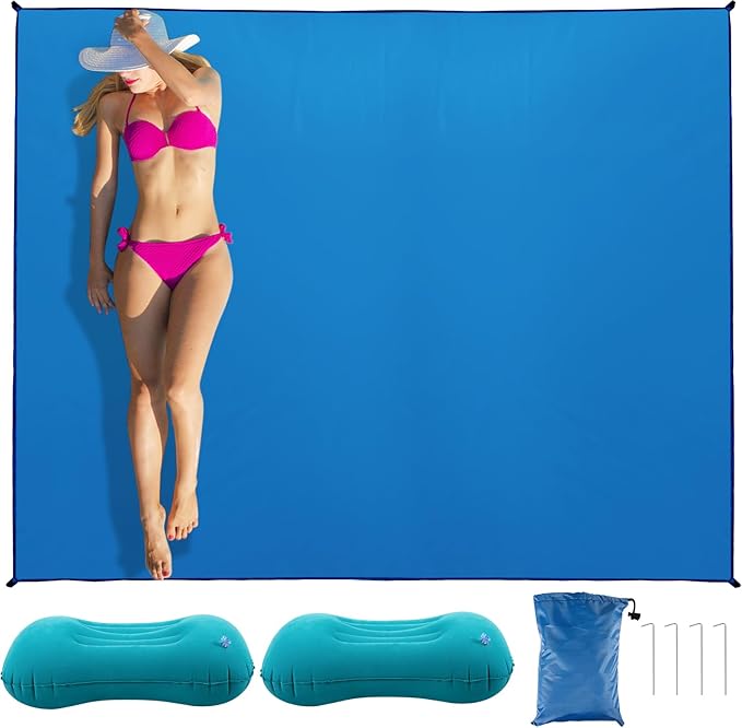 CQSYWQING Beach Blanket Waterproof Sandproof Beach Mat for 2-4 Adults Quick Drying Outdoor Picnic Mat Beach Accessories， C...