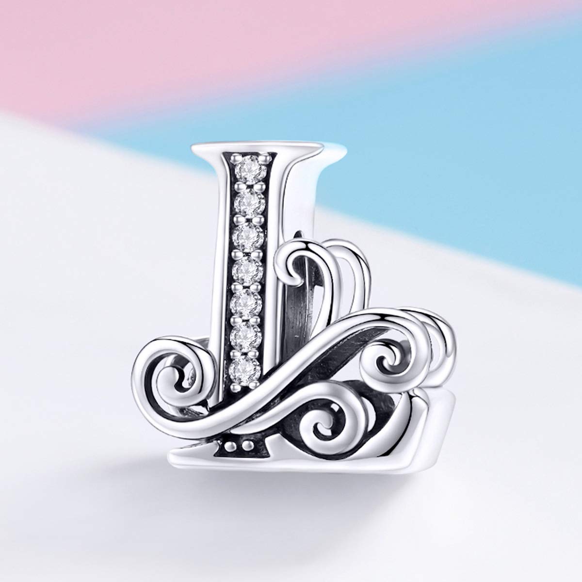 BISAER 925 Sterling Silver Initial Letter L Charms for Bracelets Alphabet Beads Charm Jewelry Gifts
