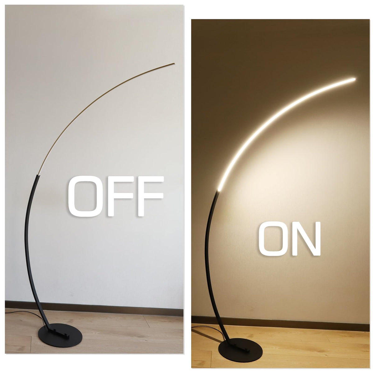 ShineMuse Modern LED Arc Floor Lamp Dimmable,Black Gold Arched Floor Lamp Standing Lamp with Remote for Living Room Bedroom Office Corner