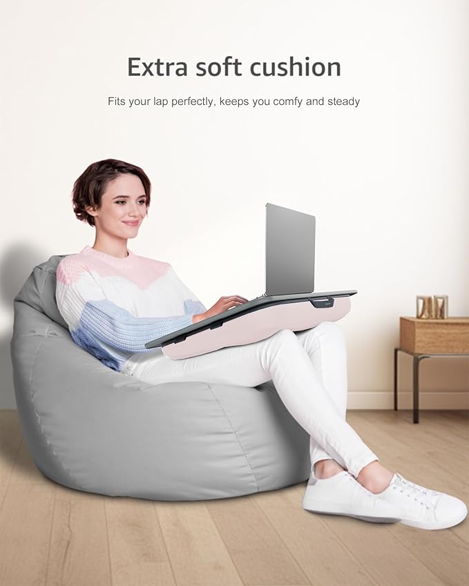 Lap Desk – Laptop Lap Desk with Cushion for Bed, Couch or Floor, Fits up to 17" Laptop, Built-in Slot, Non-Slip PVC Leather Top, Portable & Lightweight – Home Office, Istudyniture (Large, Beige)