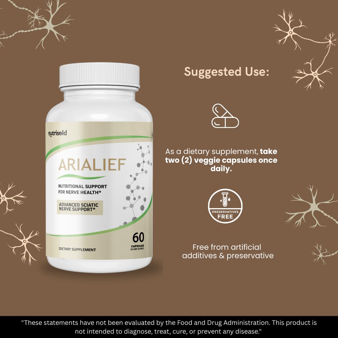 Nutrisold ARIALIEF - Nerve Health Support Supplement, Sciatic Nerve & Neuropathy Relief, Advanced Herbal Formula - 60 Capsules